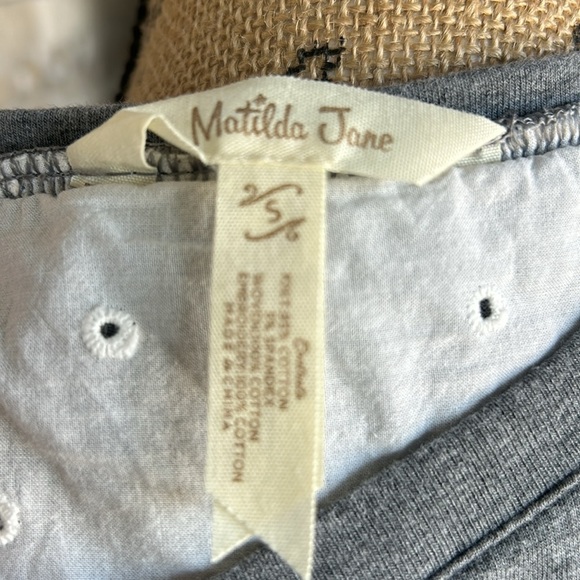 Matilda Jane Jane in the Clouds gray tunic eyelet top open back with ribbon tie - Picture 11 of 16